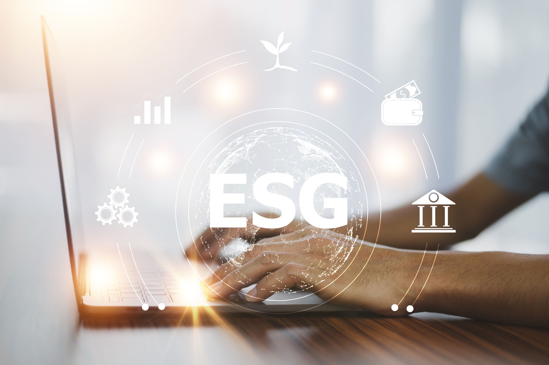 Concepto ESG, Icono de Man ESG para Medio Ambiente Social y Gobernanza, Concepto de medio ambiente sostenible mundial.